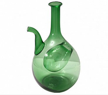 Green blown glass jug with ice chamber, 1950s