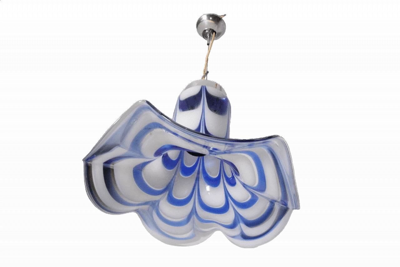 Flower-shaped lamp in blue and white glass by Mazzega, 1970s 10