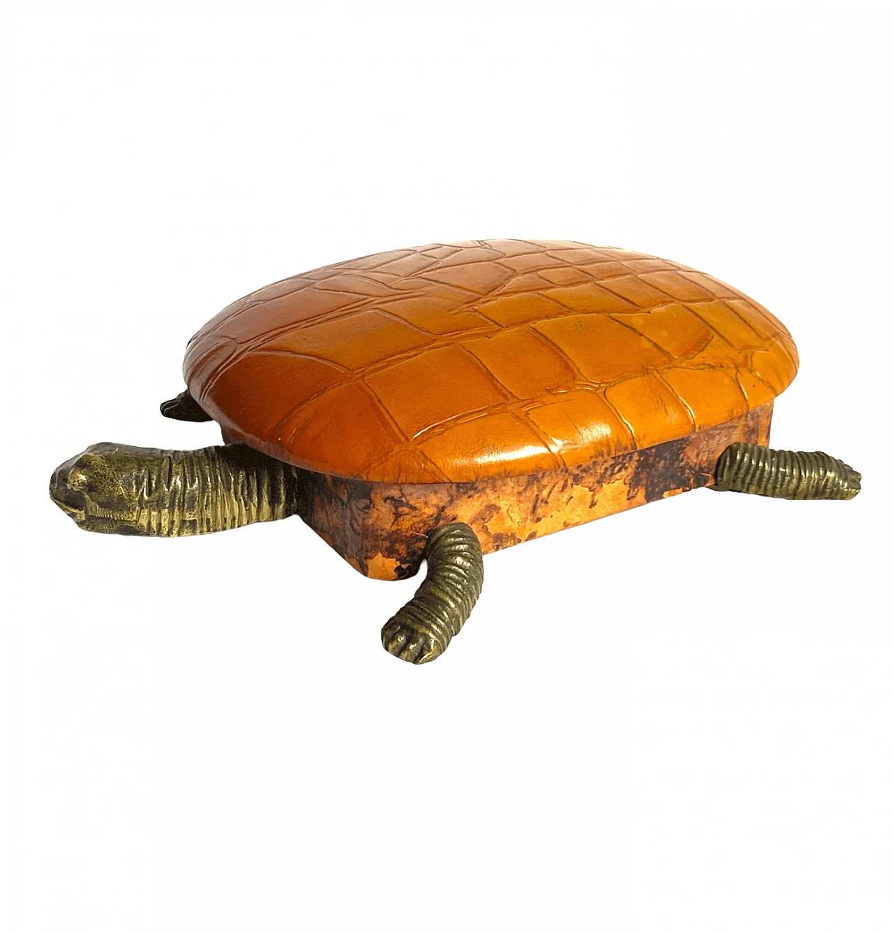 Portagioie a forma di tartaruga in pelle e bronzo, anni '50 2