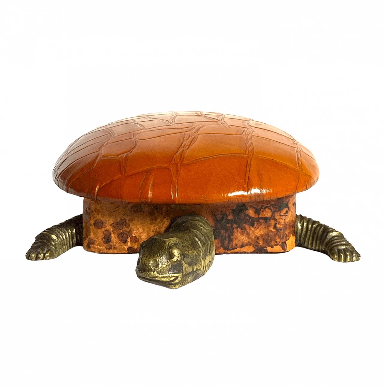 Portagioie a forma di tartaruga in pelle e bronzo, anni '50 4