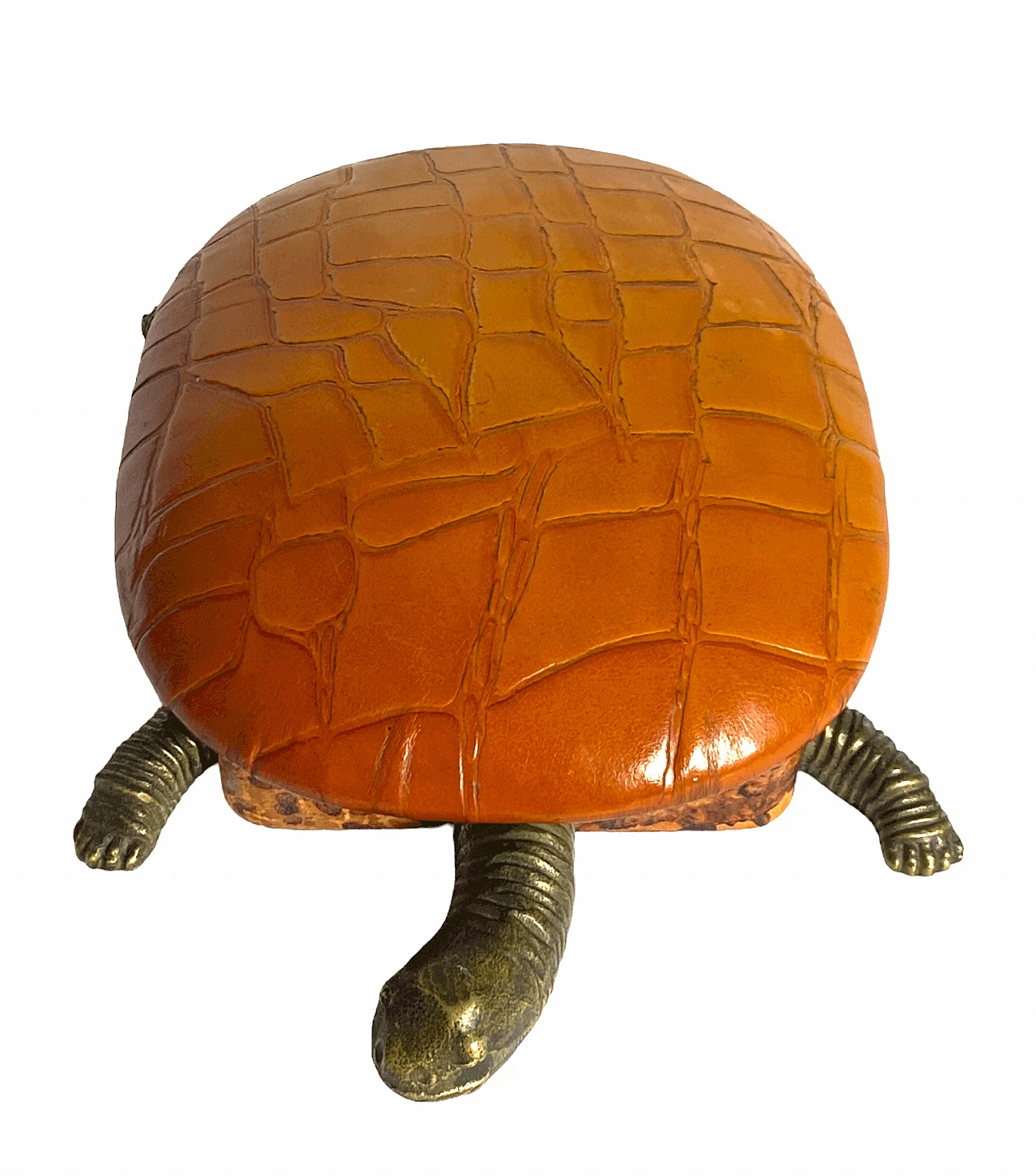 Portagioie a forma di tartaruga in pelle e bronzo, anni '50 5