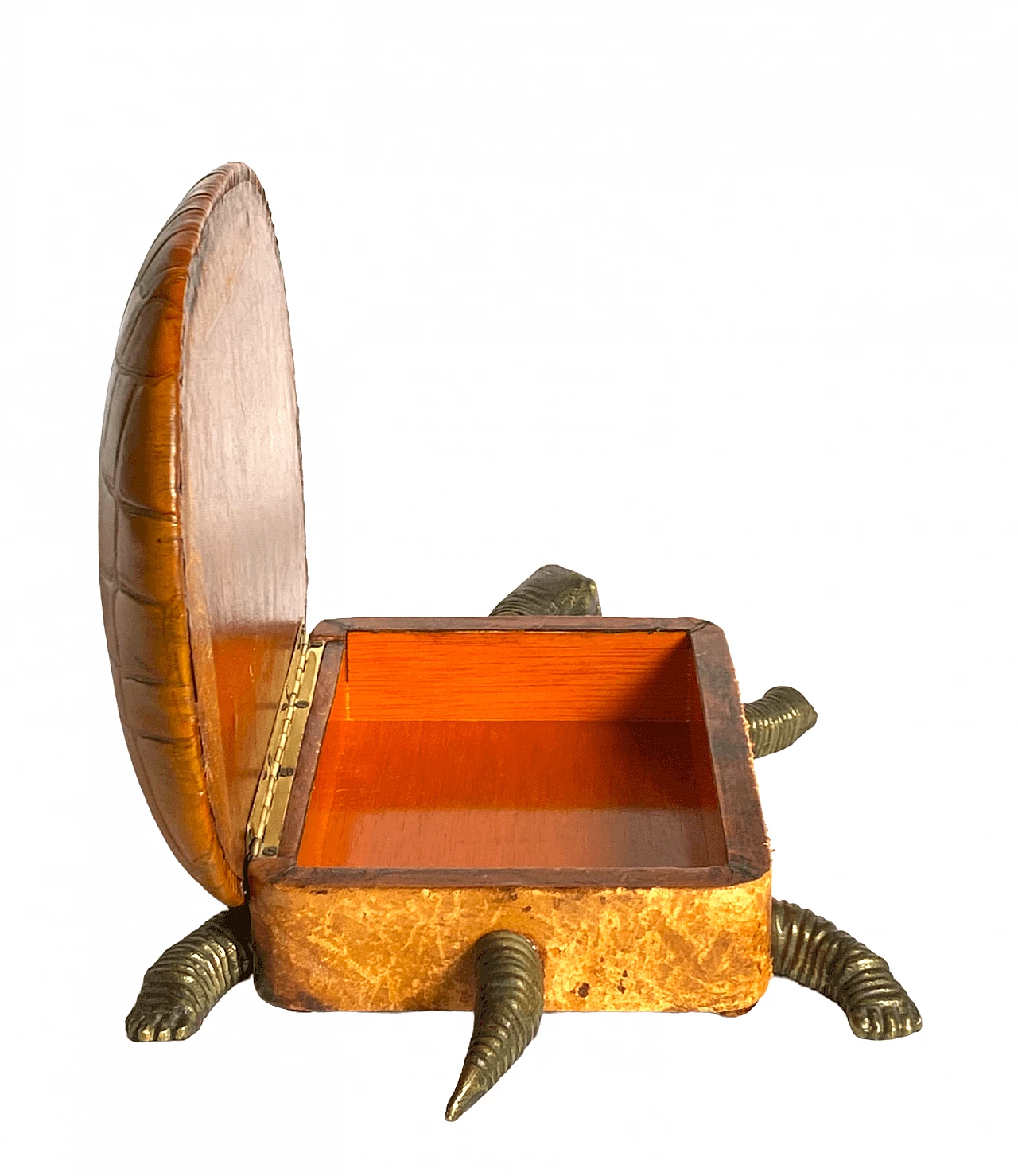 Portagioie a forma di tartaruga in pelle e bronzo, anni '50 9