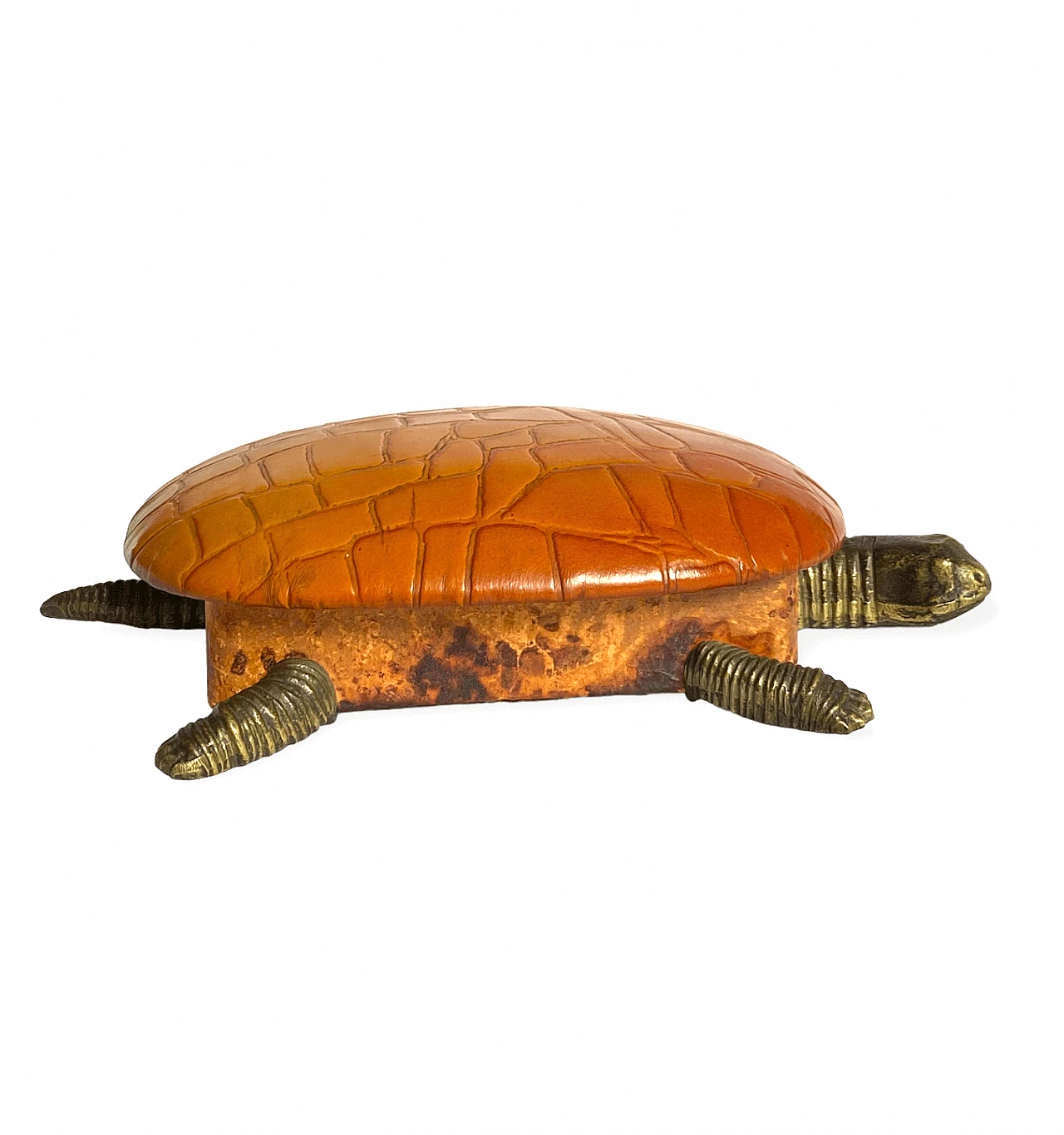 Portagioie a forma di tartaruga in pelle e bronzo, anni '50 13