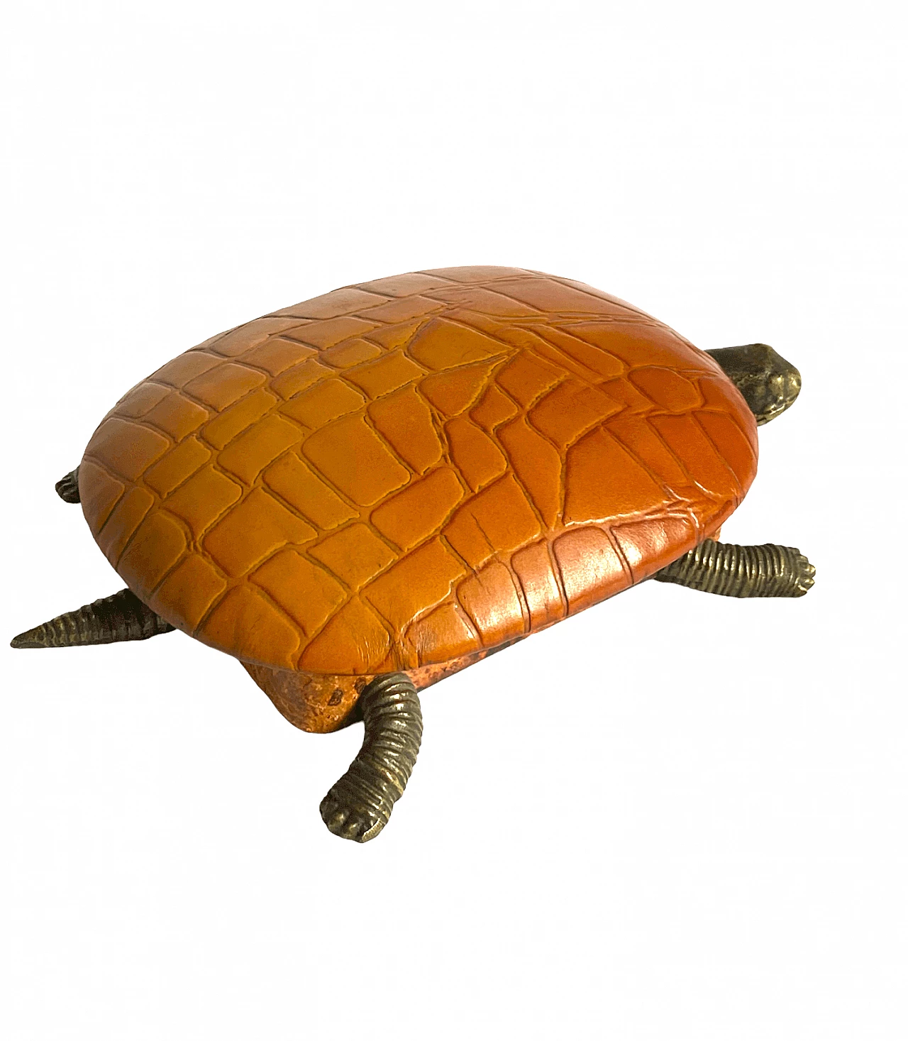 Portagioie a forma di tartaruga in pelle e bronzo, anni '50 14