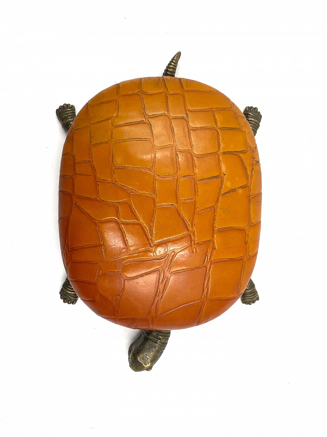 Portagioie a forma di tartaruga in pelle e bronzo, anni '50 19