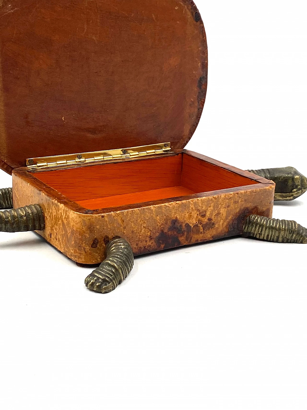 Tortoise-shaped leather and bronze jewellery box, 1950s 25
