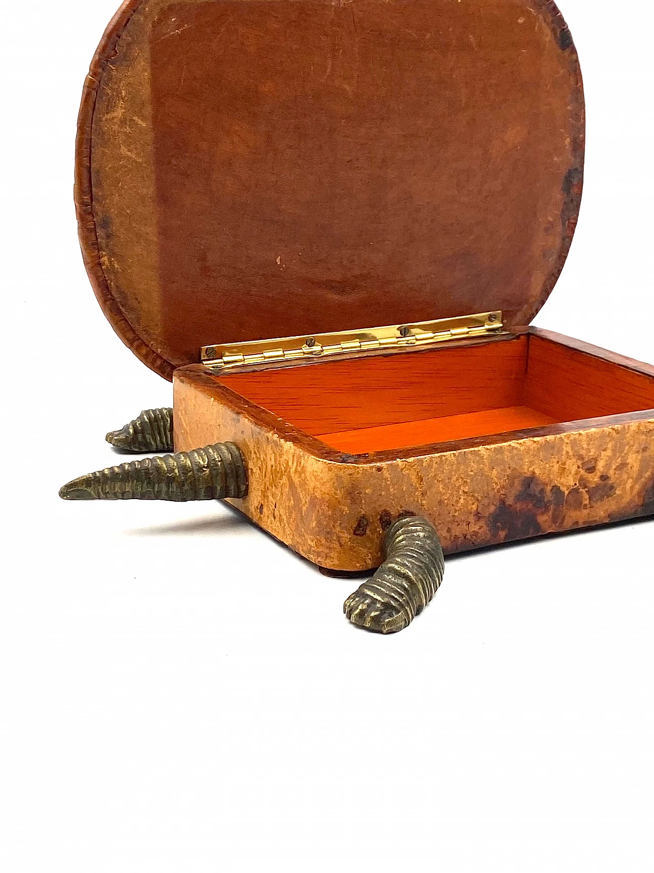 Tortoise-shaped leather and bronze jewellery box, 1950s 26