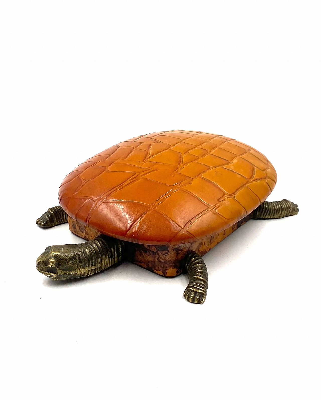 Portagioie a forma di tartaruga in pelle e bronzo, anni '50 32