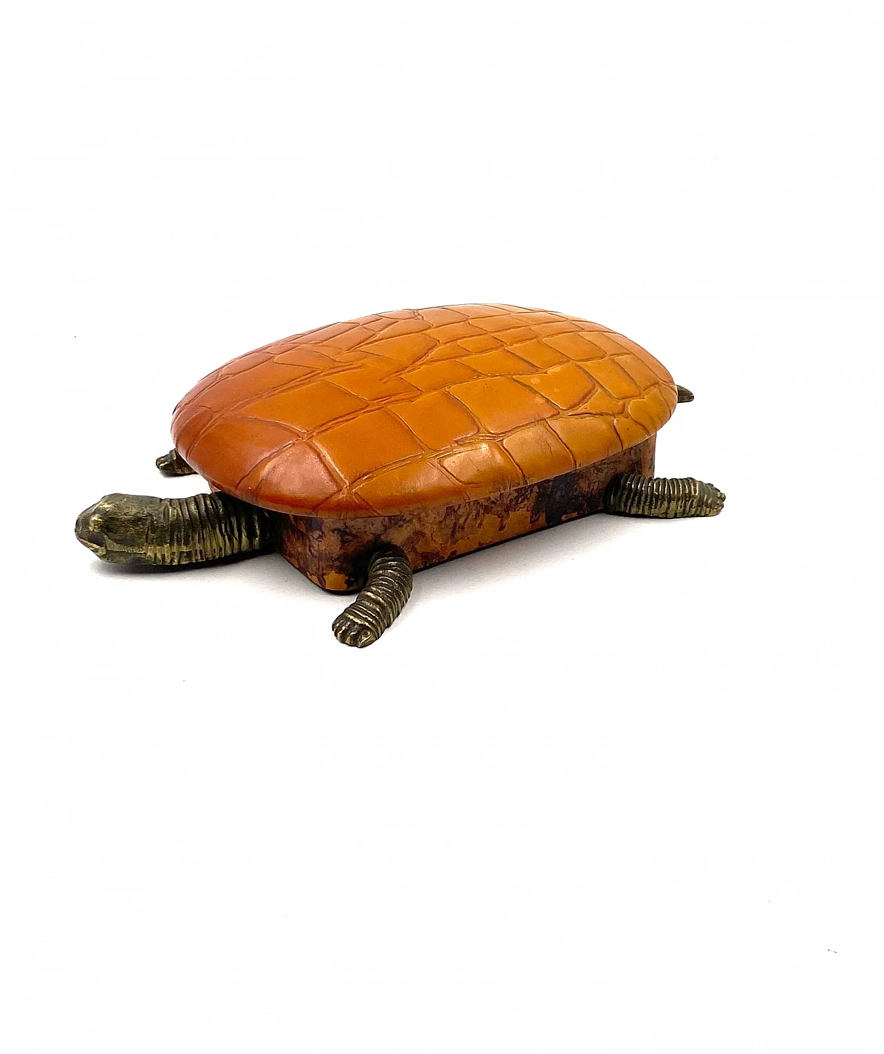 Portagioie a forma di tartaruga in pelle e bronzo, anni '50 33
