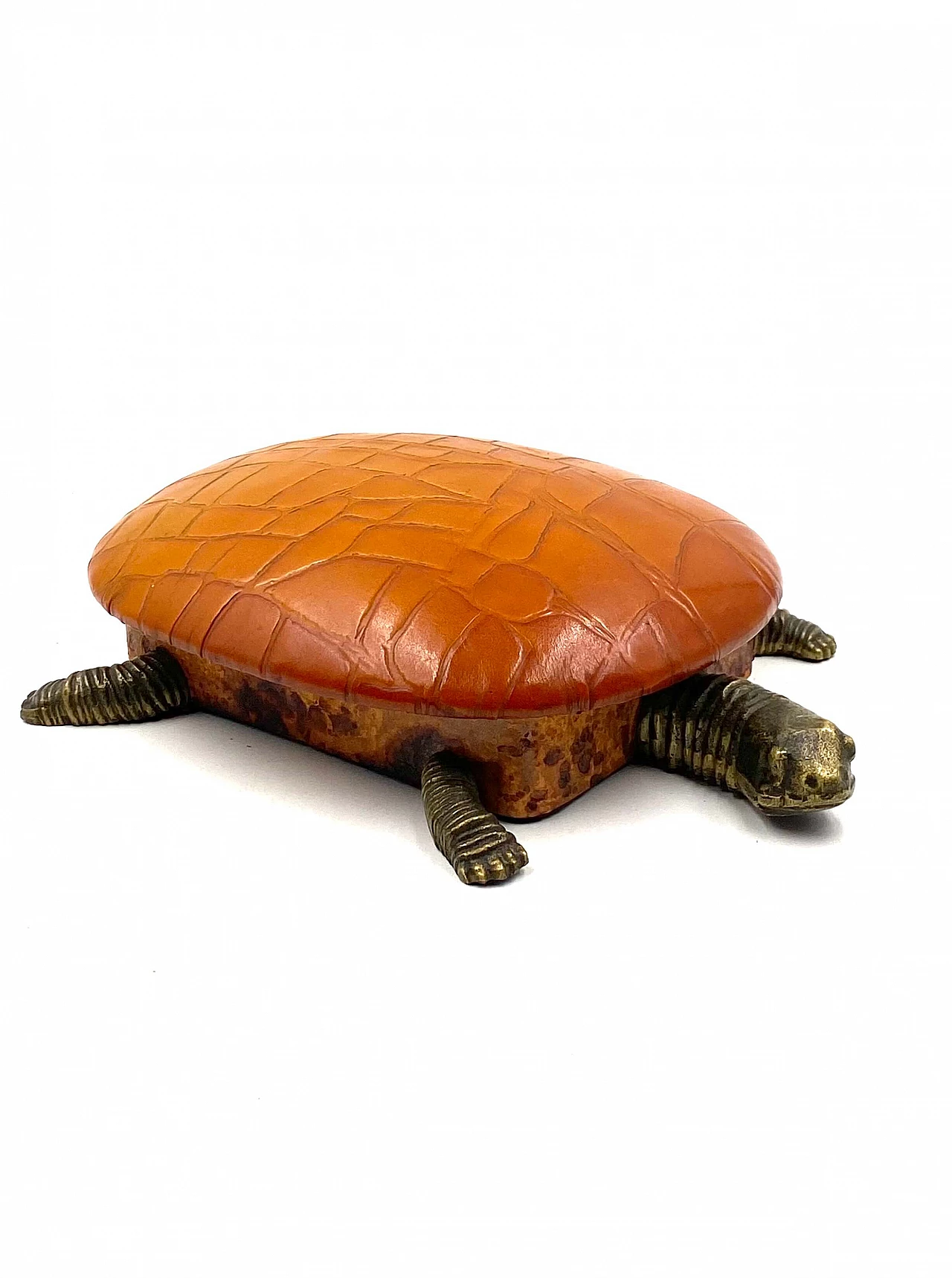 Portagioie a forma di tartaruga in pelle e bronzo, anni '50 34