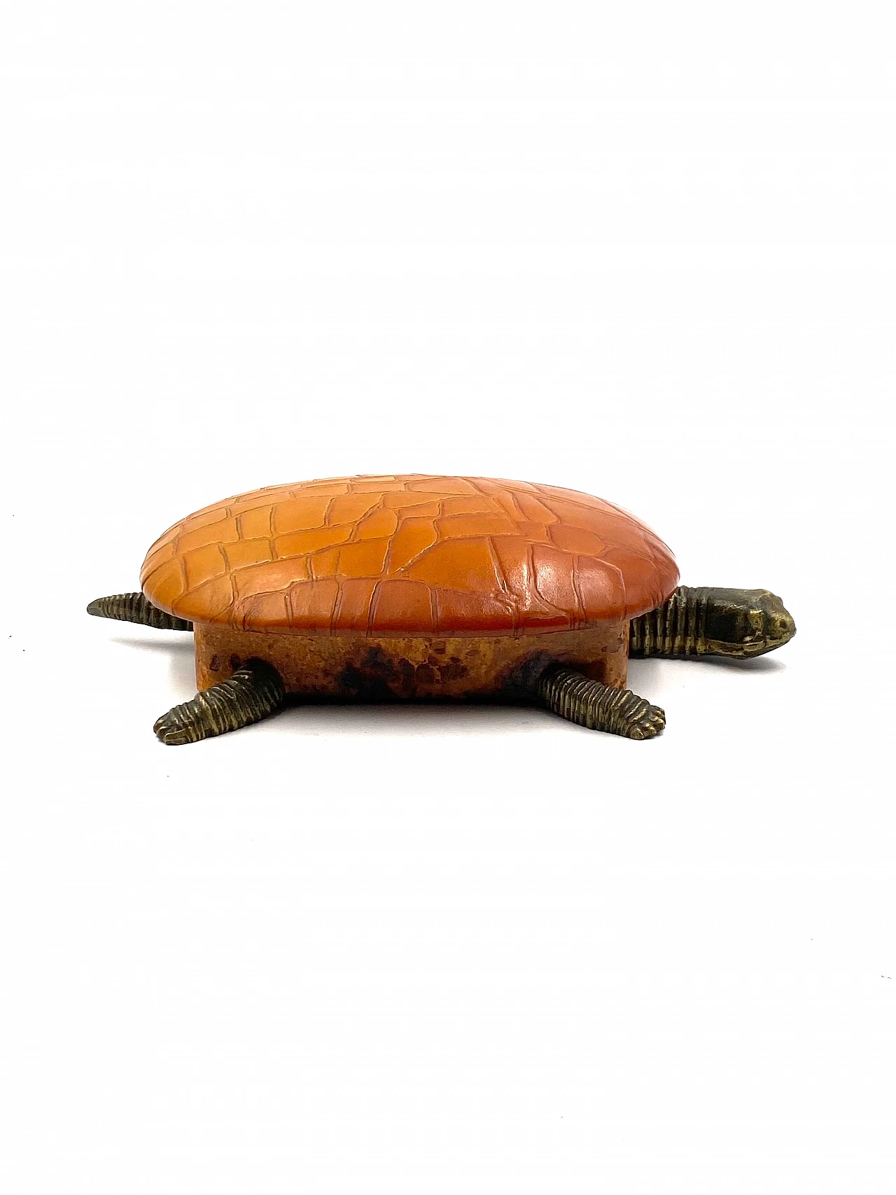 Portagioie a forma di tartaruga in pelle e bronzo, anni '50 35