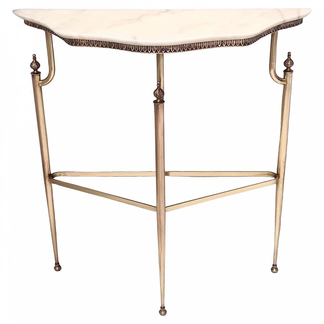 Console table with Portuguese pink marble top and brass frame, 1950s 14