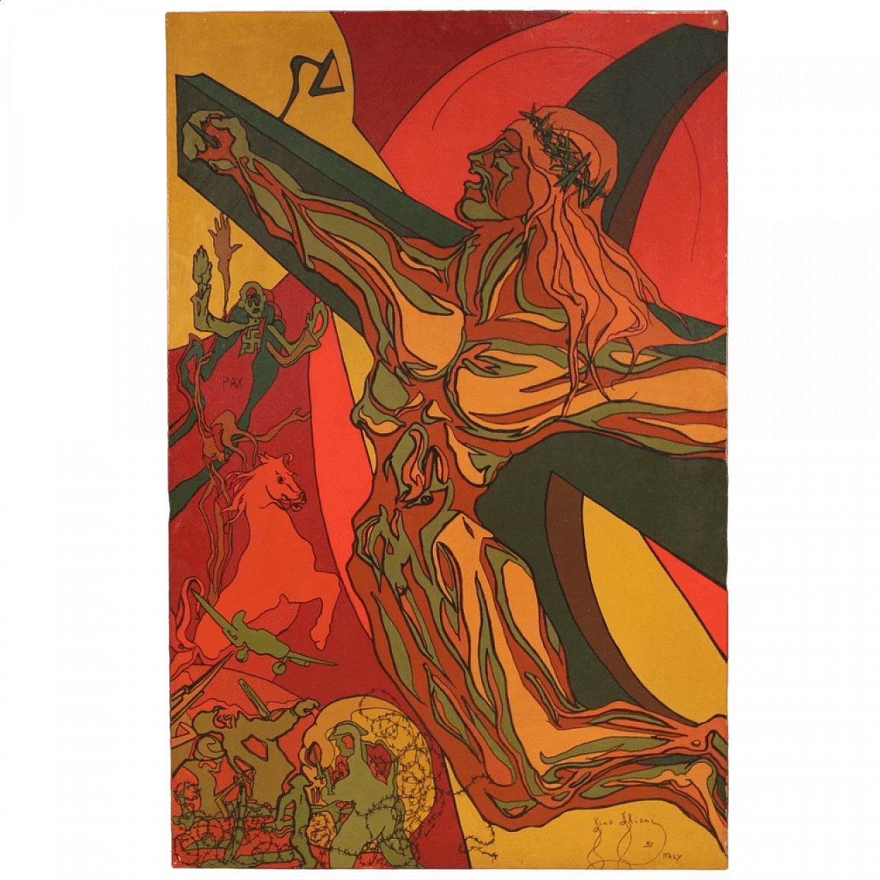 Gino Ghioni, Crocifissione, dipinto a tecnica mista su tela, anni '90 13