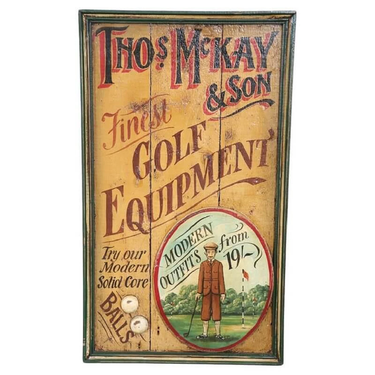 Hand-painted advertising sign on wood with relief decoration, 1920s 1