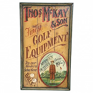 Hand-painted advertising sign on wood with relief decoration, 1920s