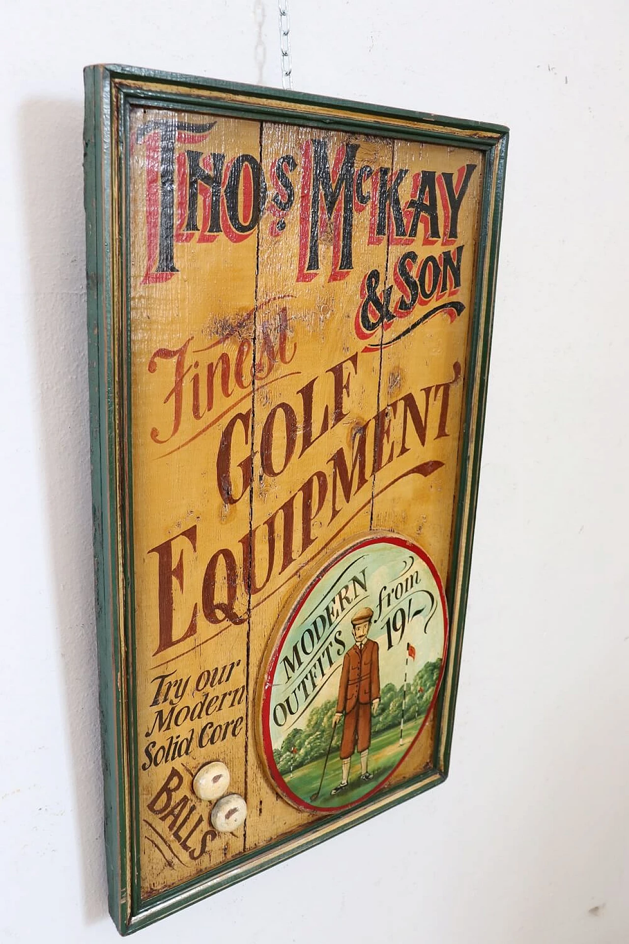 Hand-painted advertising sign on wood with relief decoration, 1920s 4