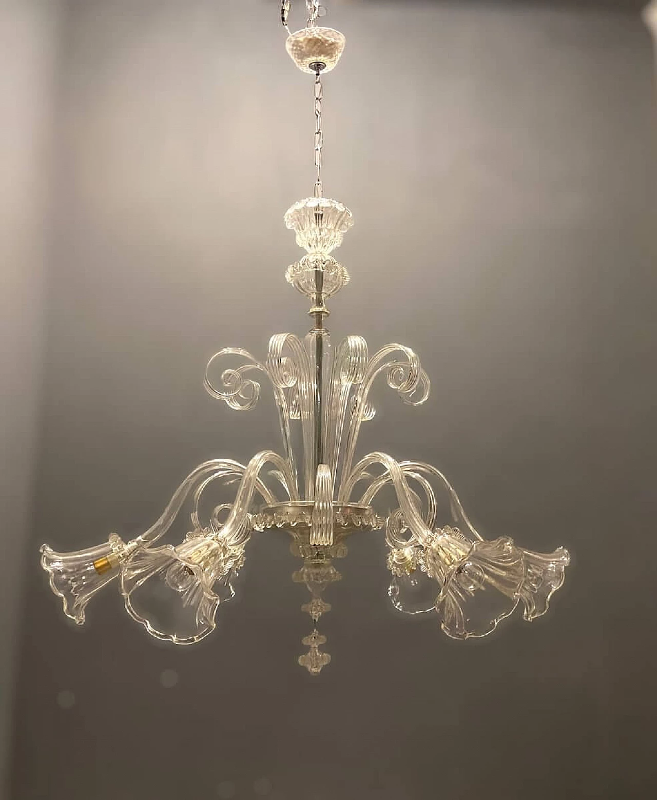 Lampadario a 6 luci in vetro soffiato di Murano, anni '60 1