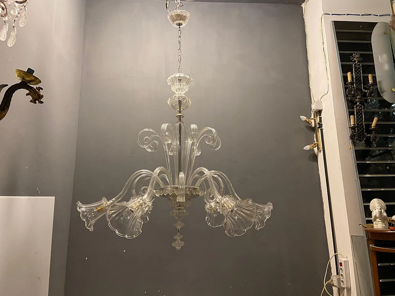 Lampadario a 6 luci in vetro soffiato di Murano, anni '60 4