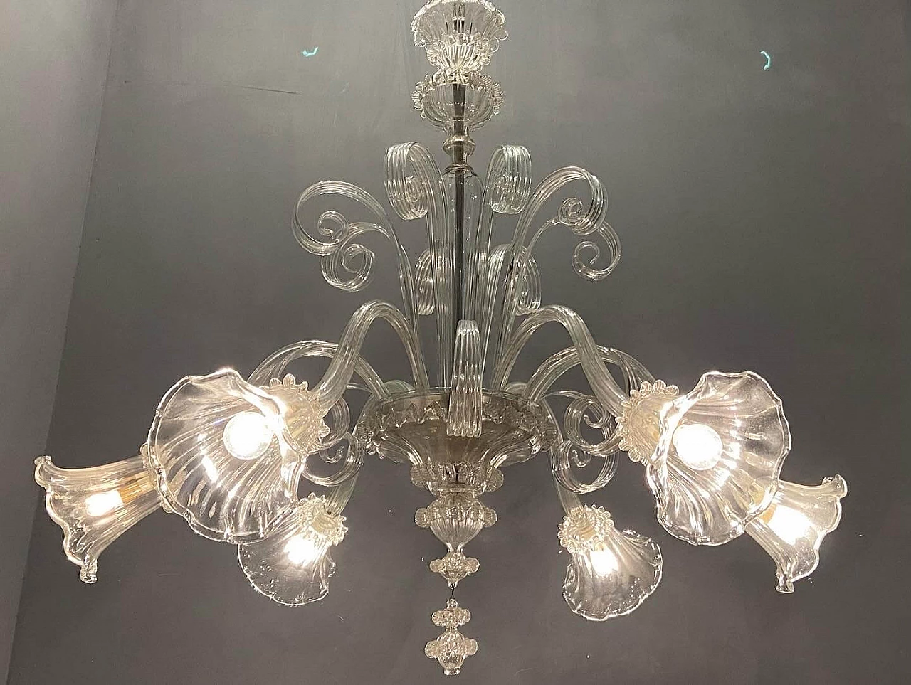 Lampadario a 6 luci in vetro soffiato di Murano, anni '60 6
