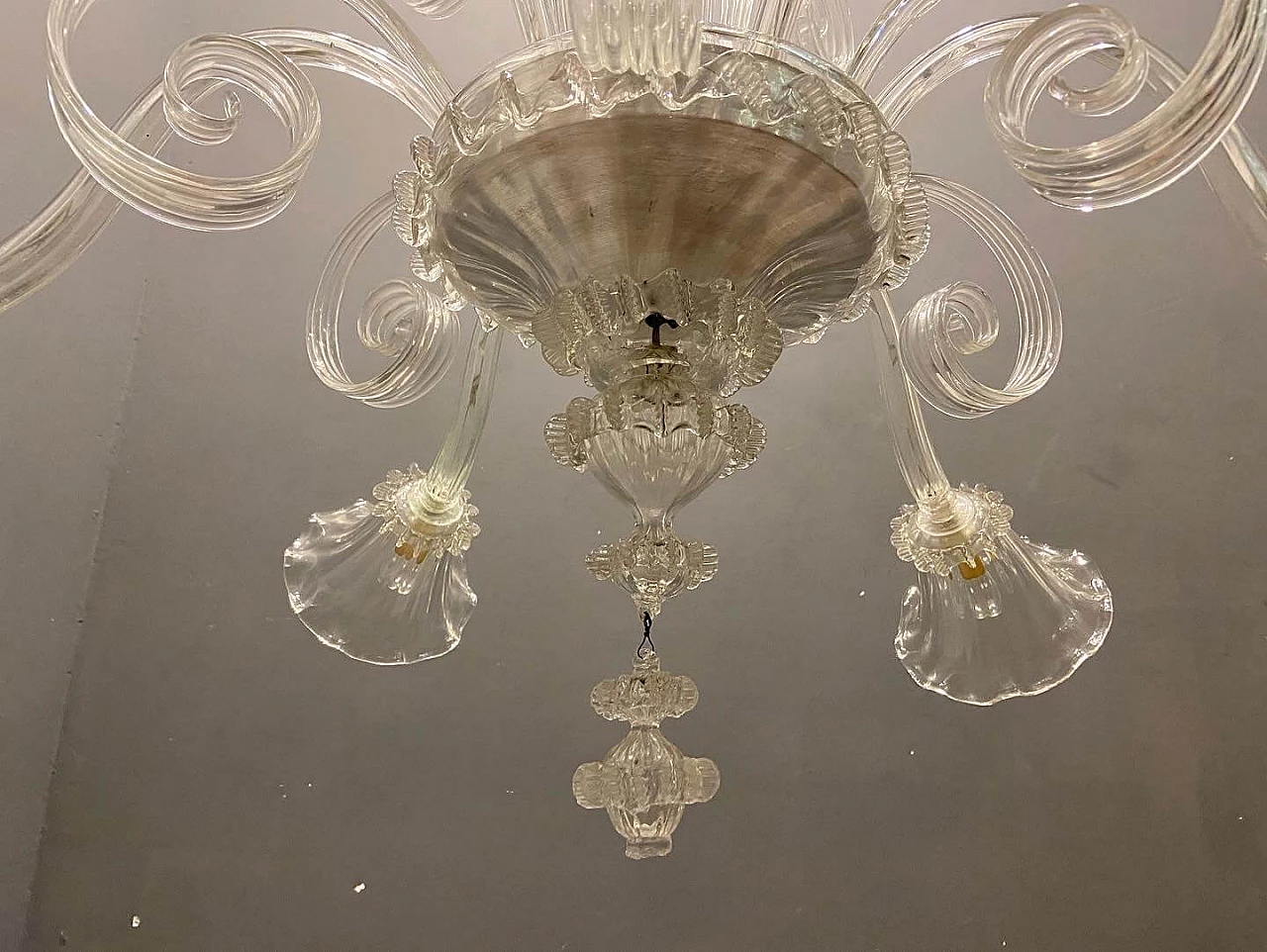 Lampadario a 6 luci in vetro soffiato di Murano, anni '60 7