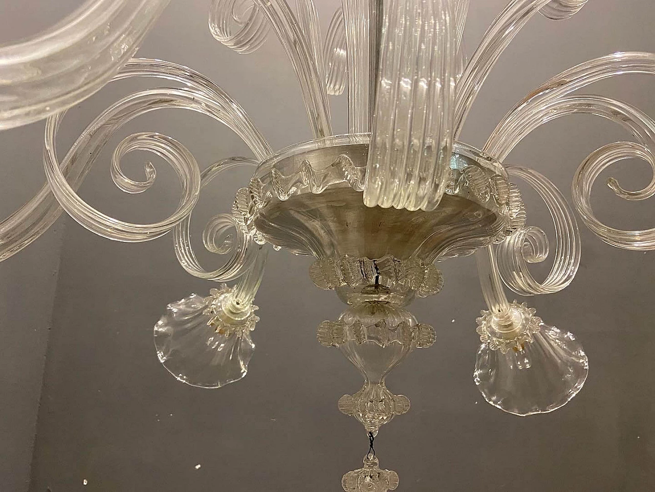 Lampadario a 6 luci in vetro soffiato di Murano, anni '60 8