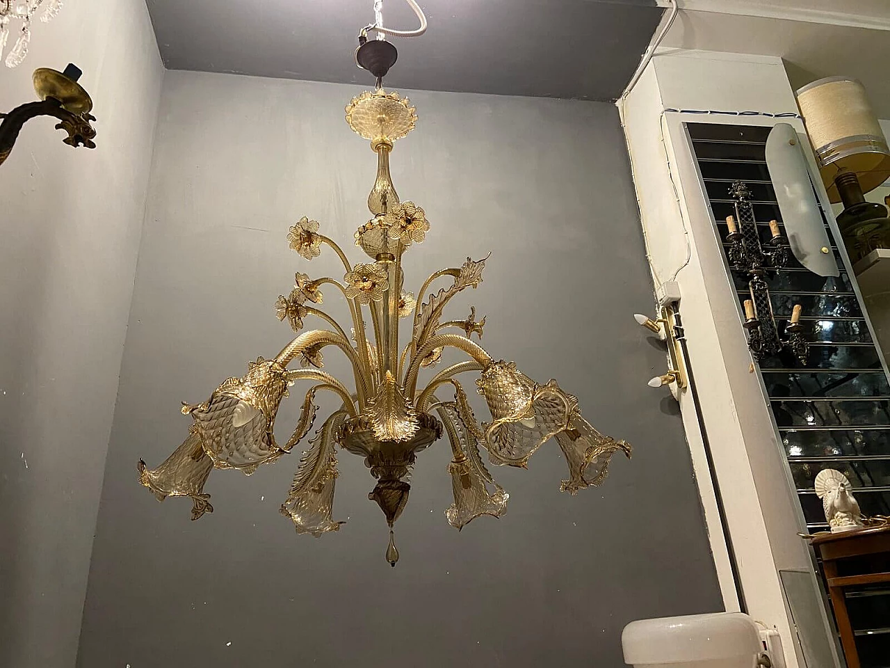 Lampadario in vetro soffiato di Murano giallo, anni '60 1