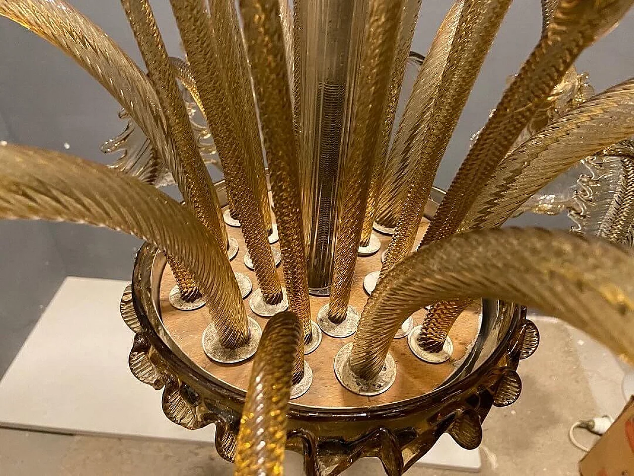 Lampadario in vetro soffiato di Murano giallo, anni '60 3