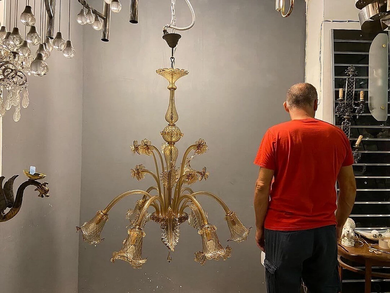 Lampadario in vetro soffiato di Murano giallo, anni '60 4