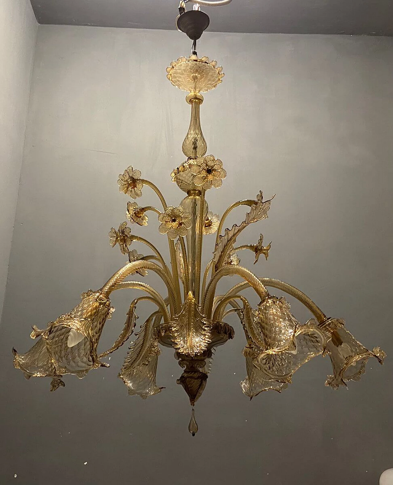 Lampadario in vetro soffiato di Murano giallo, anni '60 6