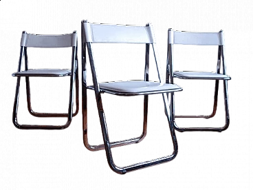 3 Tamara folding chairs in metal and leather by Arrben, 1970s