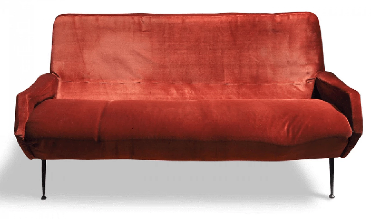 Velvet sofa in the style of Gio Ponti and Marco Zanuso, 1950s 1