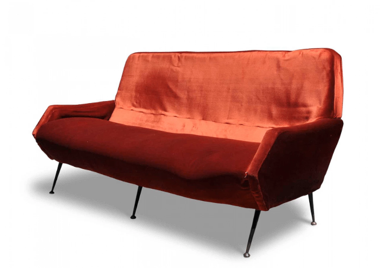 Velvet sofa in the style of Gio Ponti and Marco Zanuso, 1950s 2