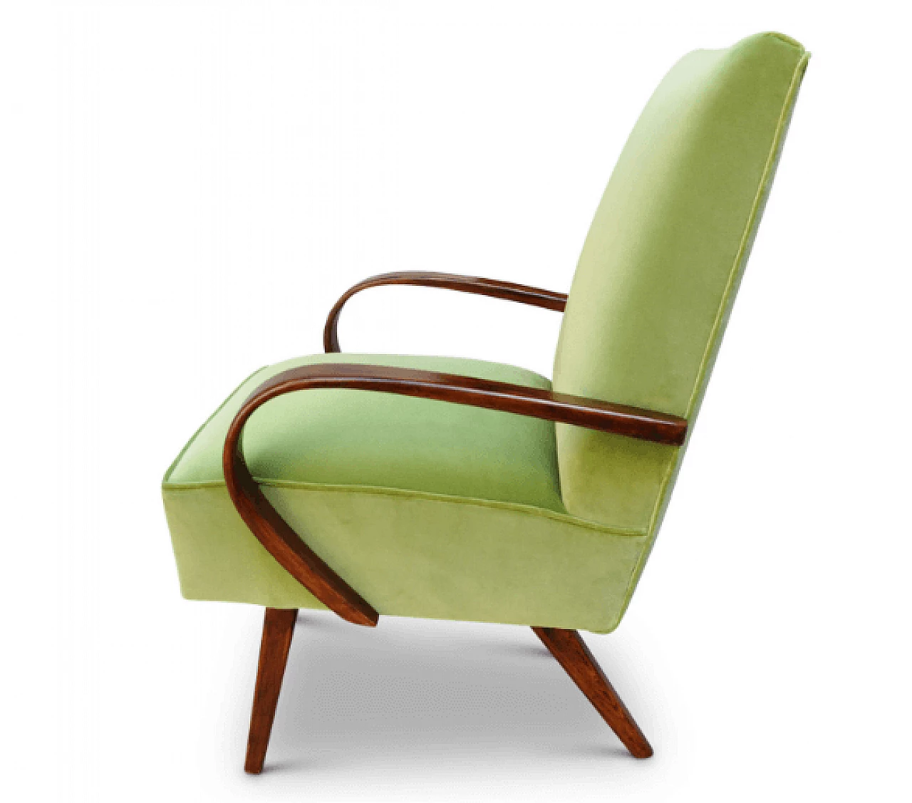 Art Deco armchair in wood and green velvet, 1930s 1