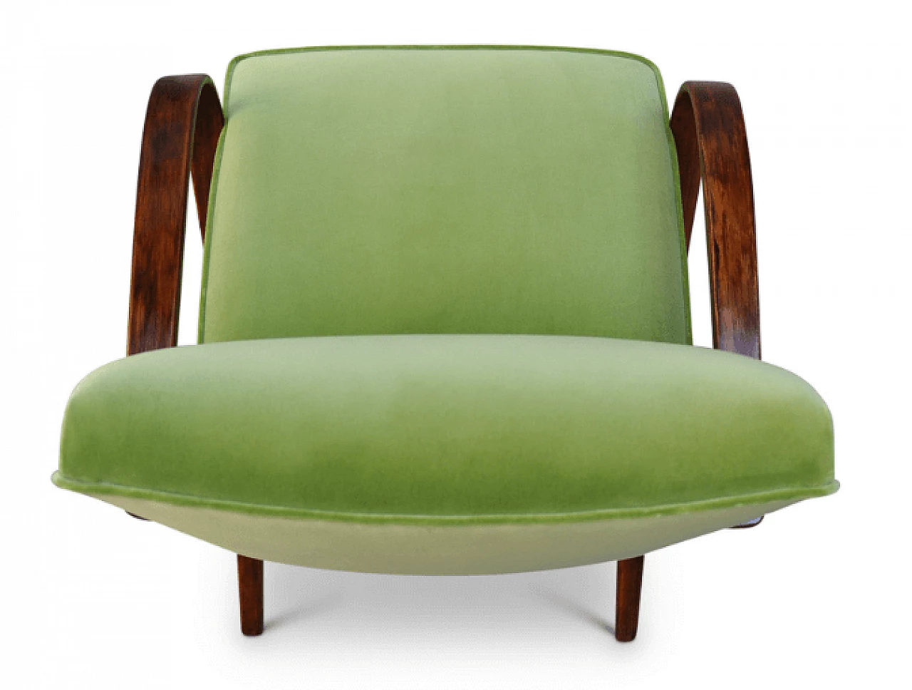 Art Deco armchair in wood and green velvet, 1930s 3