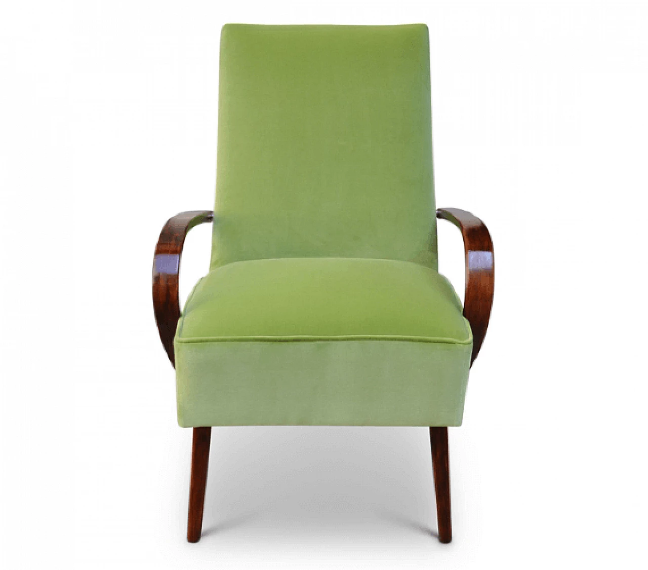 Art Deco armchair in wood and green velvet, 1930s 5