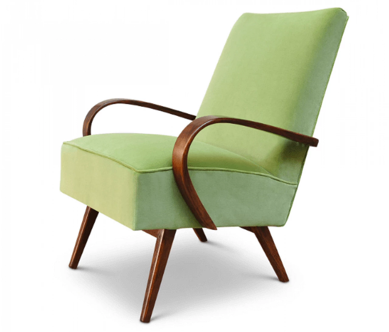 Art Deco armchair in wood and green velvet, 1930s 6