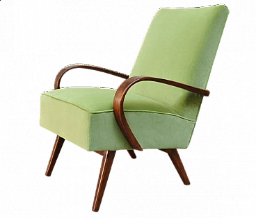 Art Deco armchair in wood and green velvet, 1930s