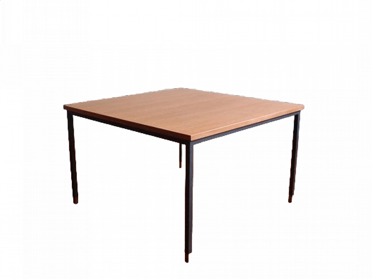 Tavolino quadrato in acciaio e teak di Wilhelm Renz, anni '60 11