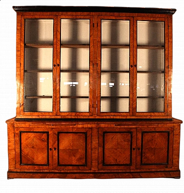 Olive wood panelled glass bookcase, 19th century