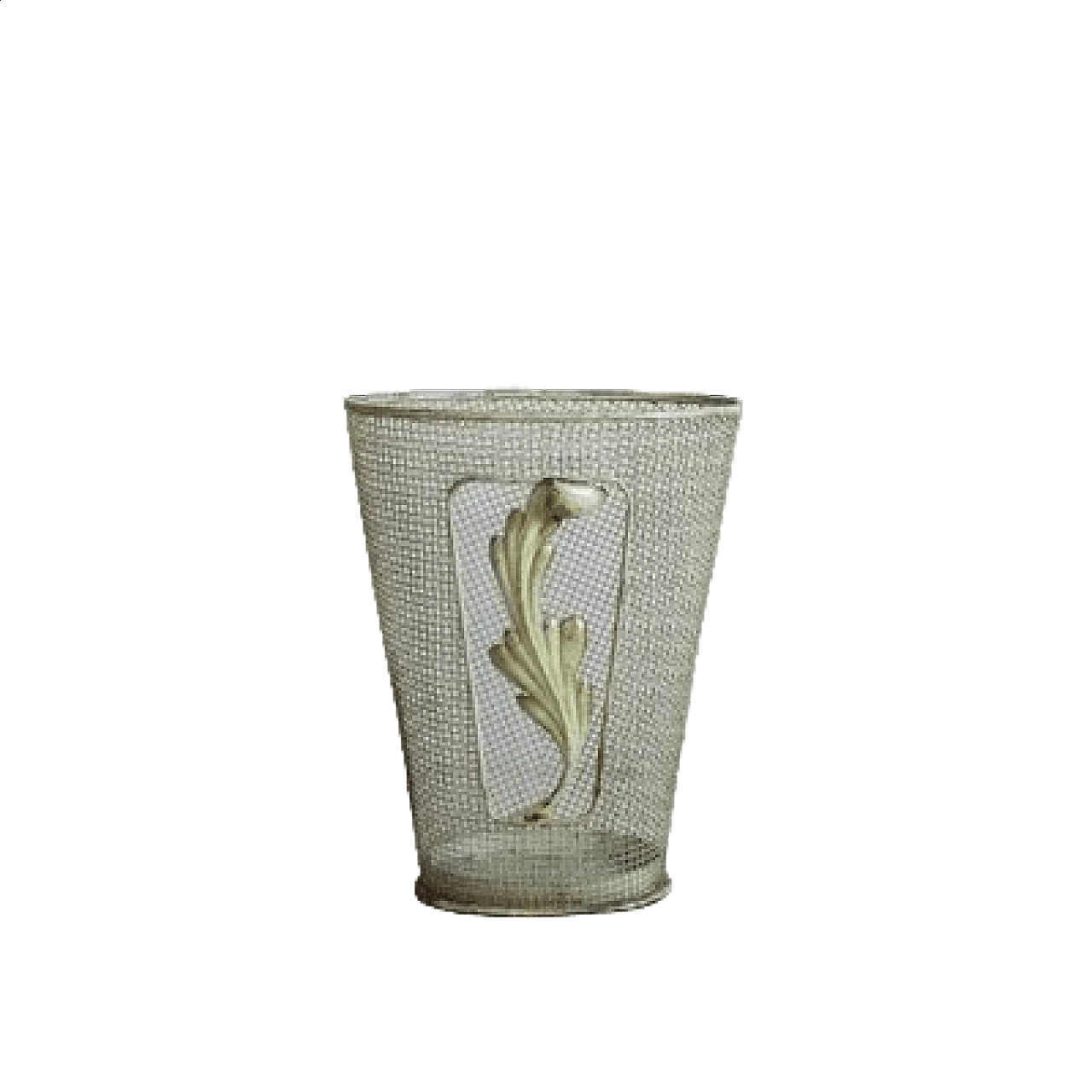 Grid-worked metal umbrella stand with leaf, 1950s 7