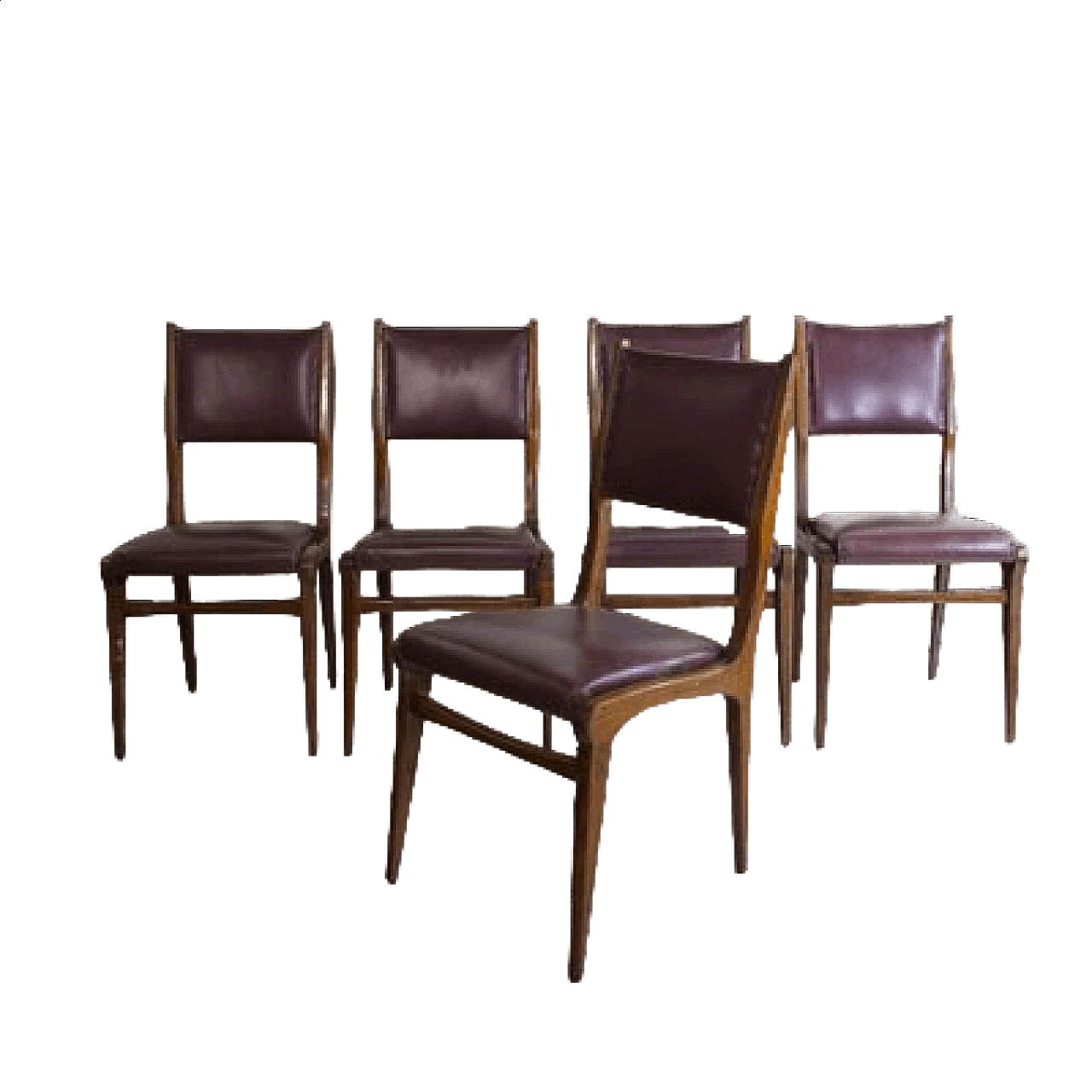 5 Walnut and leather chairs in the style of Carlo de Carli, 1950s 8