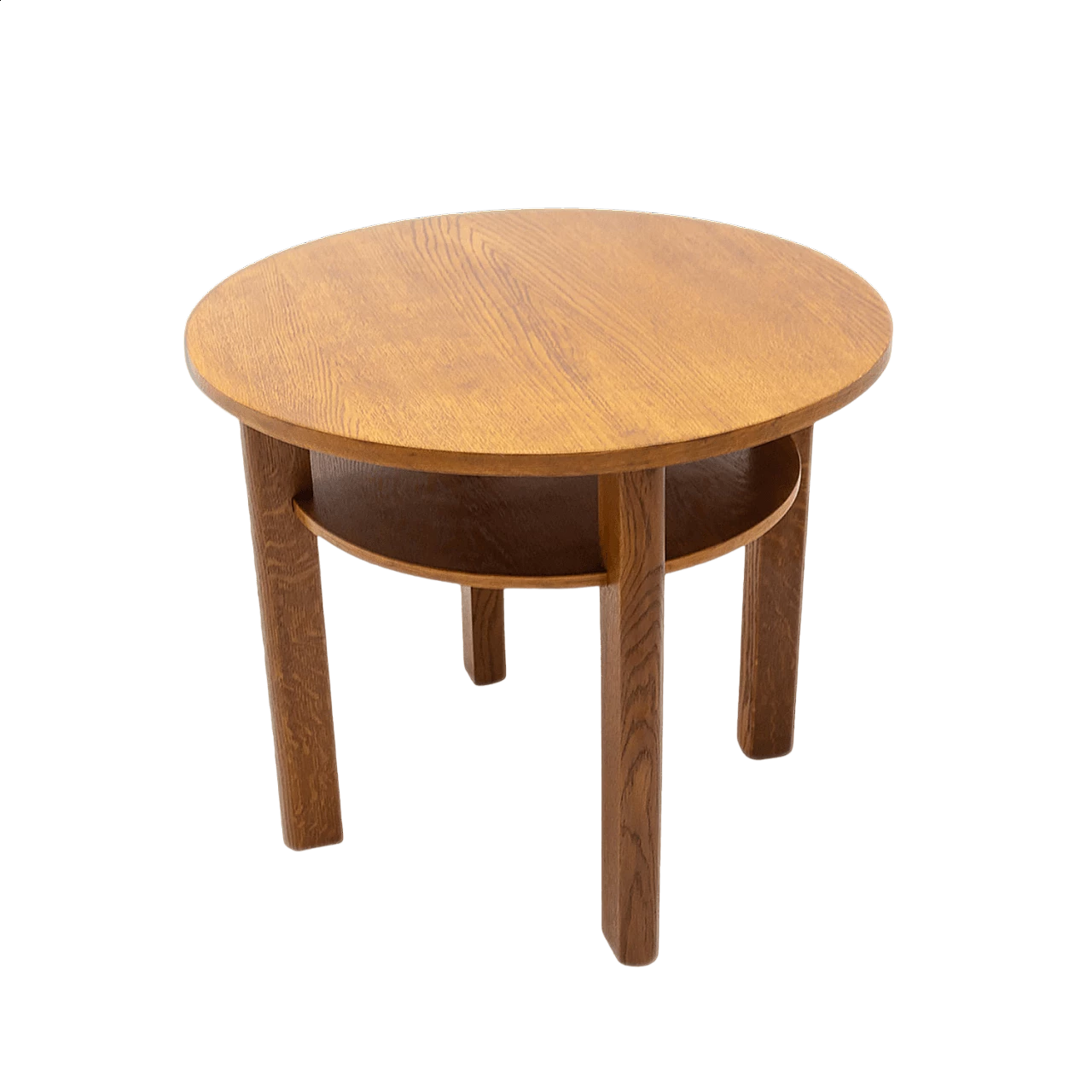 Art Deco round oak side table with double shelf, 1950s 17