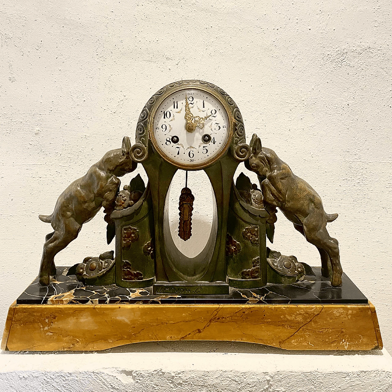 Art nouveau style bronze and marble pendulum clock by G. Limousin, 1930s 5