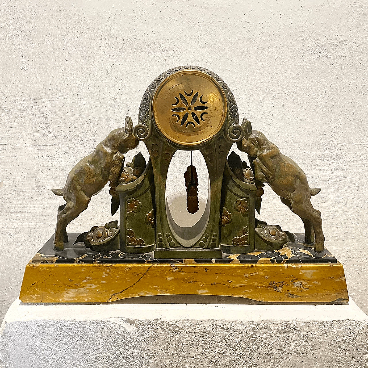 Art nouveau style bronze and marble pendulum clock by G. Limousin, 1930s 6