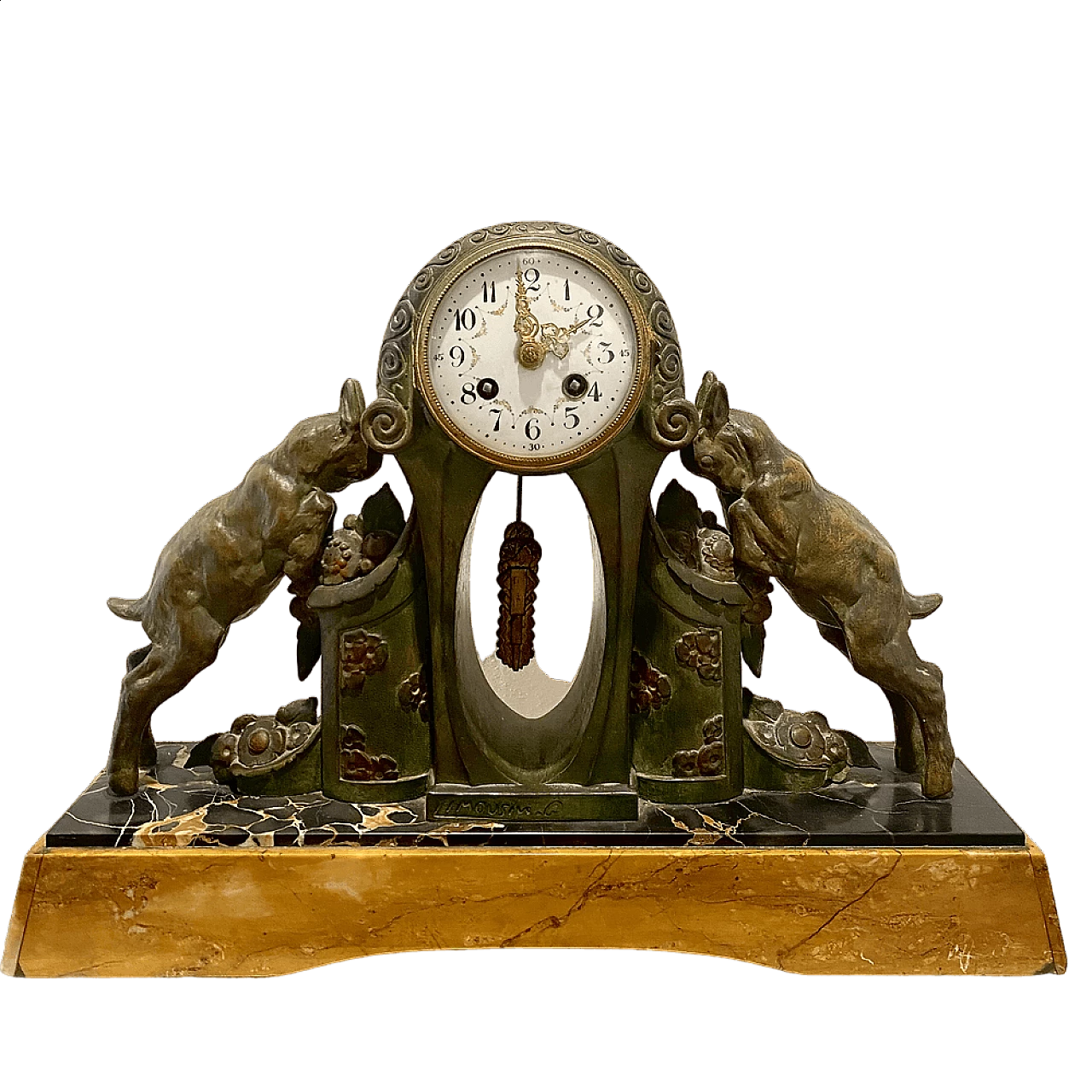 Art nouveau style bronze and marble pendulum clock by G. Limousin, 1930s 7