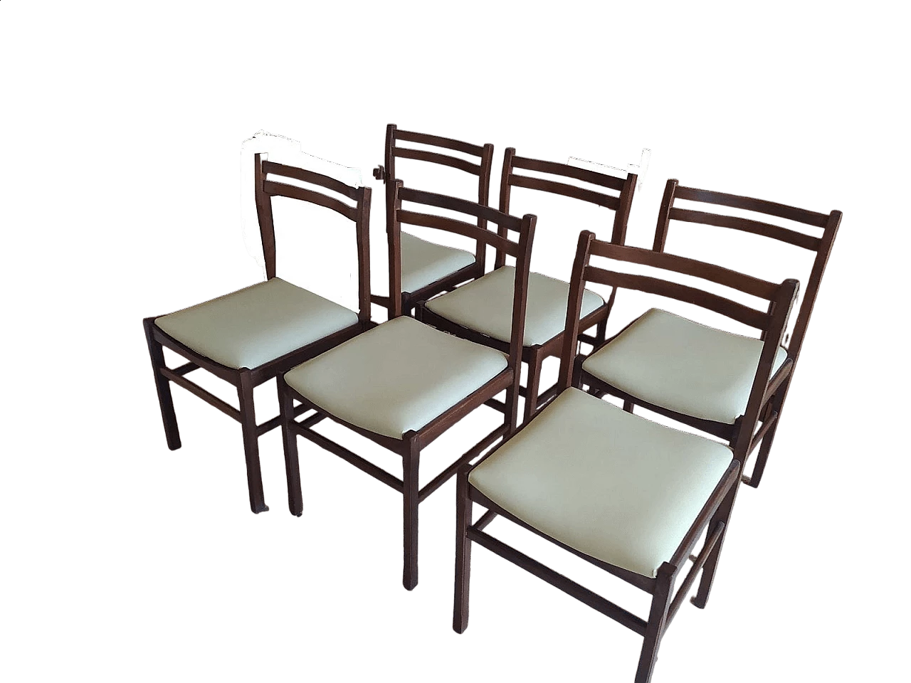 6 Sedie in legno con seduta in similpelle beige, anni '60 6