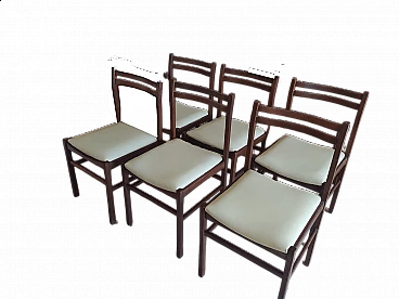6 Sedie in legno con seduta in similpelle beige, anni '60