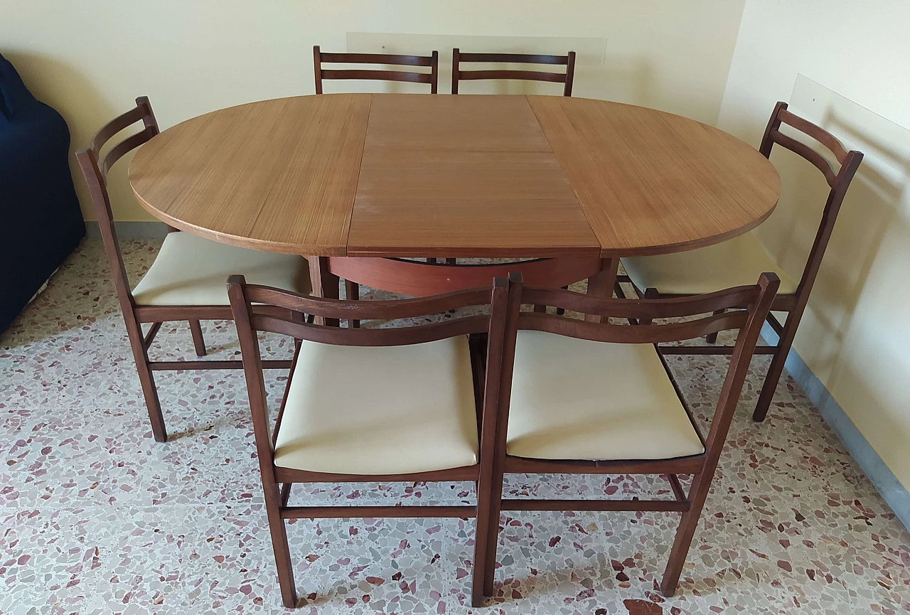 6 Sedie in legno con seduta in similpelle beige, anni '60 8