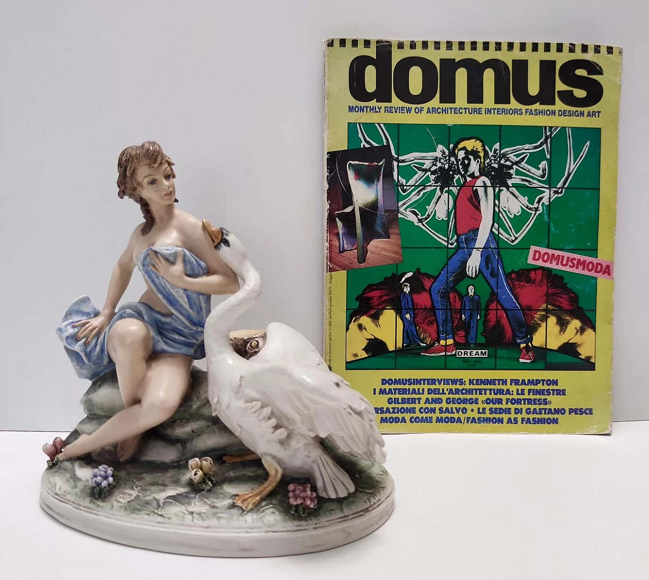Capodimonte porcelain sculpture with lady and swan by Carlo Mollica, 1960s 1