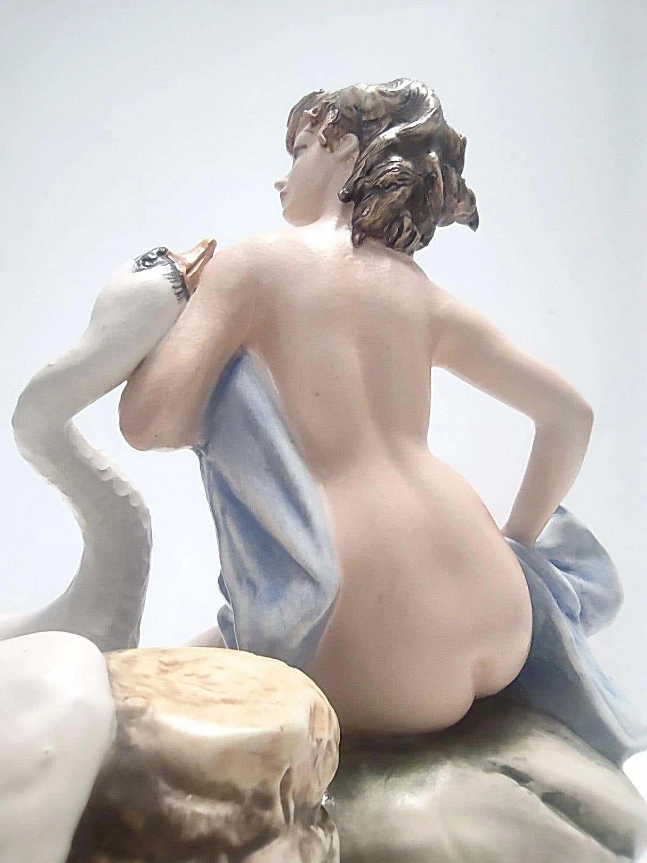 Capodimonte porcelain sculpture with lady and swan by Carlo Mollica, 1960s 2